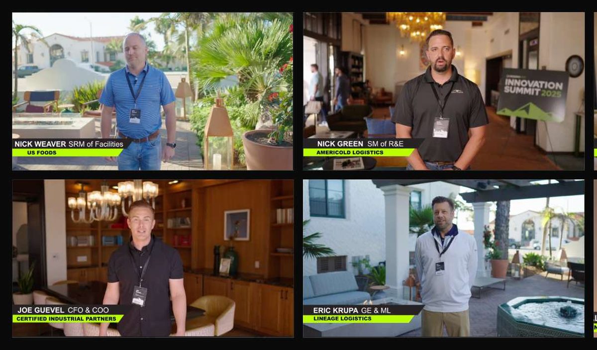 Grid of CrossnoKaye customer story films featuring named operators from US Foods, Americold Logistics, Innovative Cold Storage, and Certified Industrial Partners.
